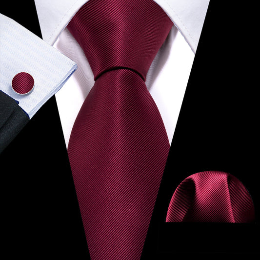 Dark Red Bright Solid Silk Tie, Pocket Square and Cufflinks Set tie sets    - Sophisticated Gentlemen