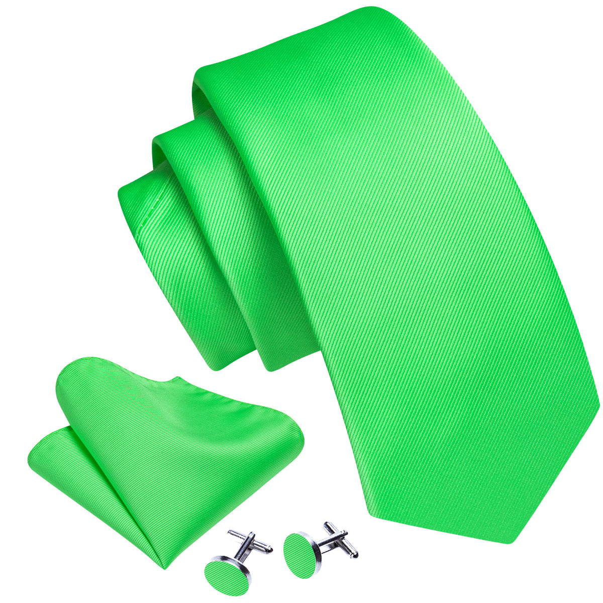 Lime Green Bright Solid Silk Tie, Pocket Square and Cufflinks Set tie sets    - Sophisticated Gentlemen