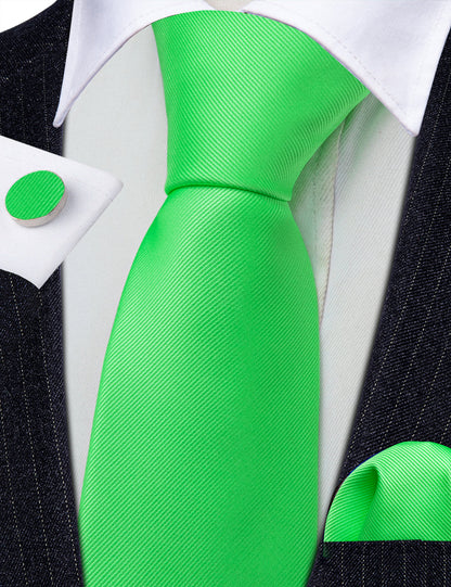 Lime Green Bright Solid Silk Tie, Pocket Square and Cufflinks Set tie sets    - Sophisticated Gentlemen