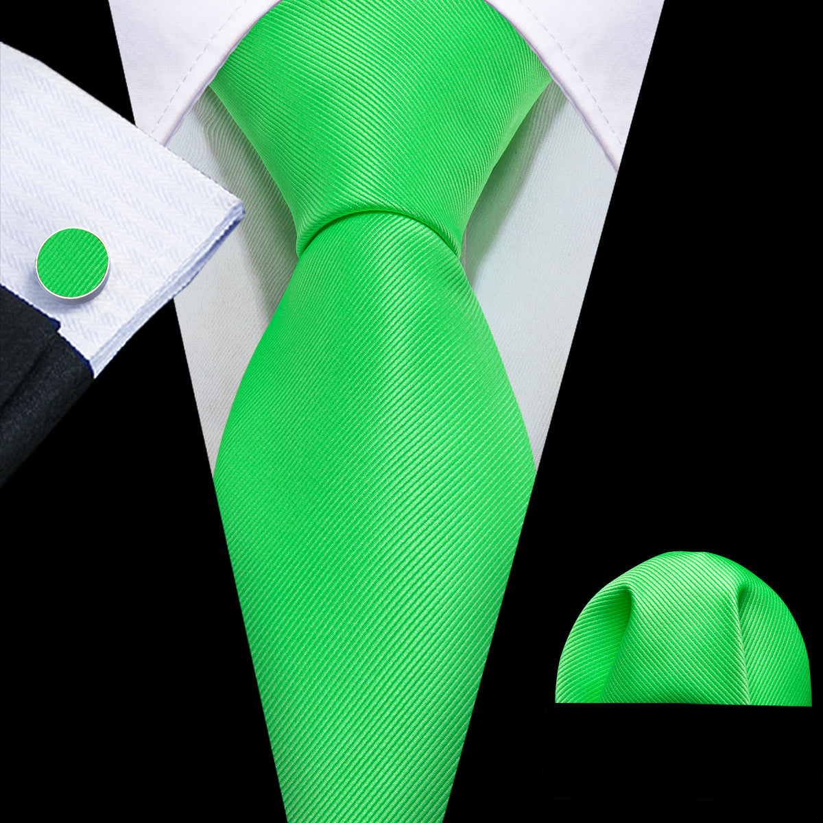 Lime Green Bright Solid Silk Tie, Pocket Square and Cufflinks Set tie sets    - Sophisticated Gentlemen