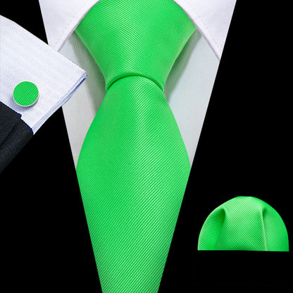 Lime Green Bright Solid Silk Tie, Pocket Square and Cufflinks Set tie sets    - Sophisticated Gentlemen