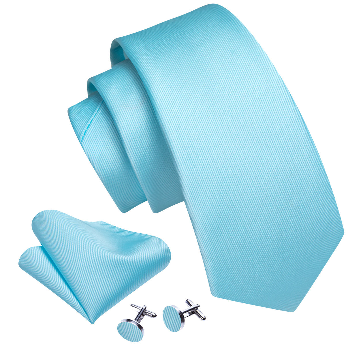 Sky Blue Solid Silk Tie, Pocket Square and Cufflinks Set tie sets    - Sophisticated Gentlemen