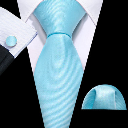 Sky Blue Solid Silk Tie, Pocket Square and Cufflinks Set tie sets    - Sophisticated Gentlemen