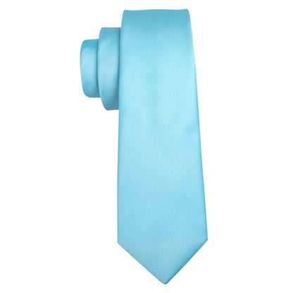 Sky Blue Solid Silk Tie, Pocket Square and Cufflinks Set tie sets    - Sophisticated Gentlemen