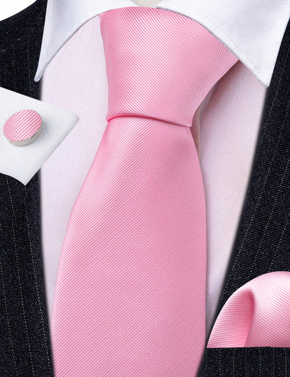 Pink Solid Silk Tie, Pocket Square and Cufflinks Set tie sets    - Sophisticated Gentlemen