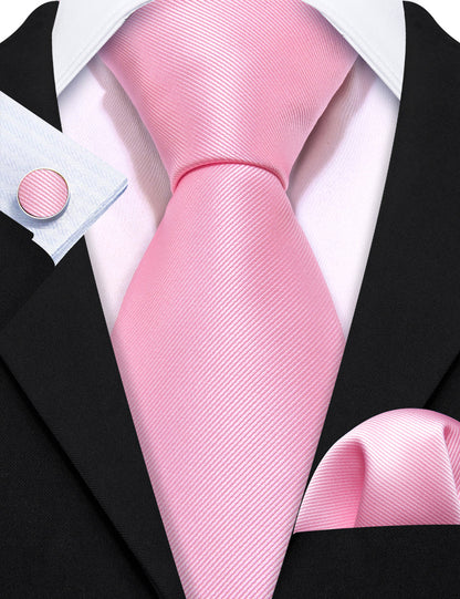 Pink Solid Silk Tie, Pocket Square and Cufflinks Set tie sets    - Sophisticated Gentlemen