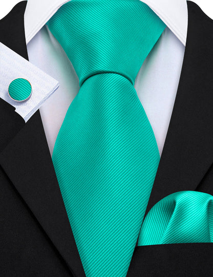 Aqua Solid Silk Tie, Pocket Square and Cufflinks Set tie sets    - Sophisticated Gentlemen