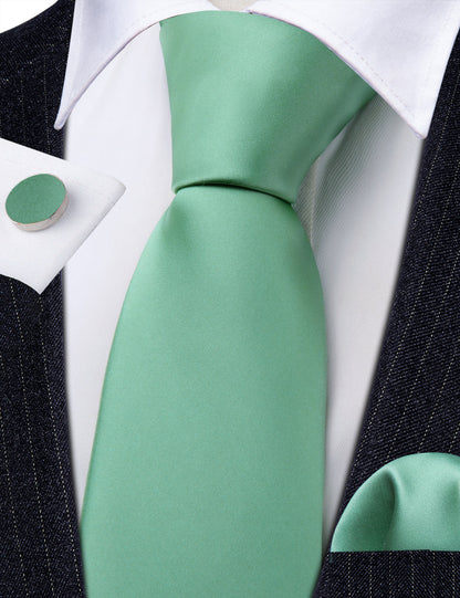 Turquoise Green Solid Silk Tie, Pocket Square and Cufflinks Set tie sets    - Sophisticated Gentlemen