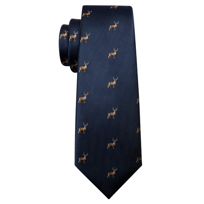 Deep Blue Deer Floral Silk Tie, Pocket Square and Cufflinks Set tie sets    - Sophisticated Gentlemen