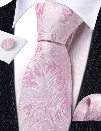 Pink White Floral Silk Tie, Pocket Square and Cufflinks Set tie sets    - Sophisticated Gentlemen