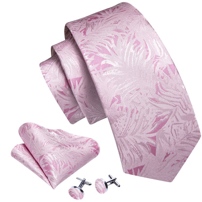 Pink White Floral Silk Tie, Pocket Square and Cufflinks Set tie sets    - Sophisticated Gentlemen
