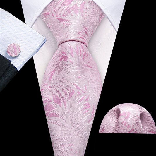 Pink White Floral Silk Tie, Pocket Square and Cufflinks Set tie sets    - Sophisticated Gentlemen