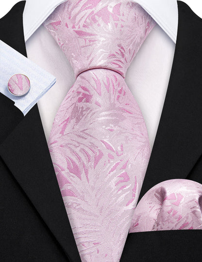 Pink White Floral Silk Tie, Pocket Square and Cufflinks Set tie sets    - Sophisticated Gentlemen