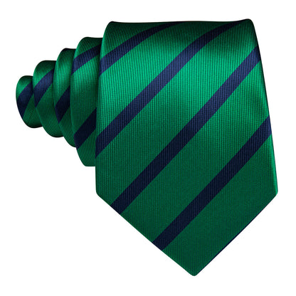 Forest Green Blue Striped Silk Tie, Pocket Square and Cufflinks Set tie sets    - Sophisticated Gentlemen