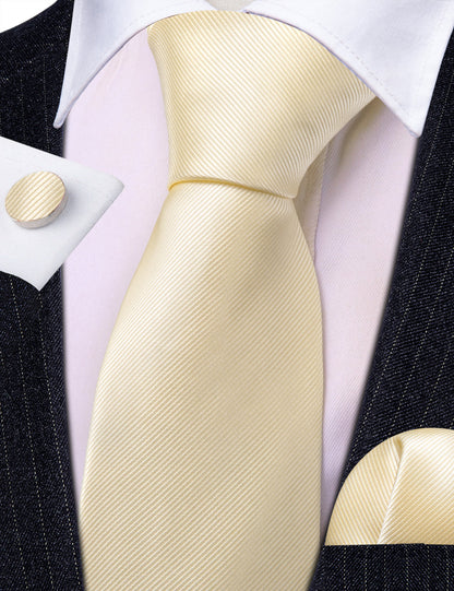 Champagne Wheat Solid Silk Tie, Pocket Square and Cufflinks Set tie sets    - Sophisticated Gentlemen