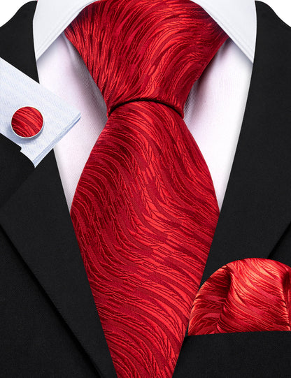 Red Wedding Novelty Silk Tie, Pocket Square and Cufflinks Set tie sets    - Sophisticated Gentlemen