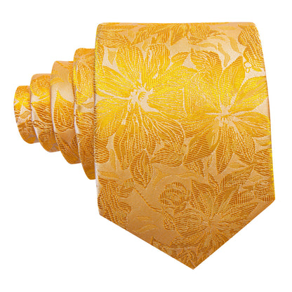 Gold Yellow Floral Tie, Pocket Square and Cufflinks Set tie sets    - Sophisticated Gentlemen