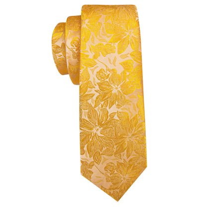 Gold Yellow Floral Tie, Pocket Square and Cufflinks Set tie sets    - Sophisticated Gentlemen