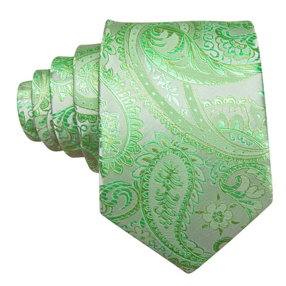 Light Green Paisley Silk Tie, Pocket Square and Cufflinks Set tie sets    - Sophisticated Gentlemen