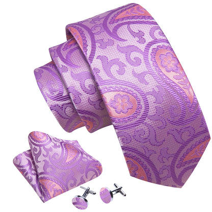 Lavender Purple Pink Paisley Silk Tie, Pocket Square and Cufflinks Set tie sets    - Sophisticated Gentlemen