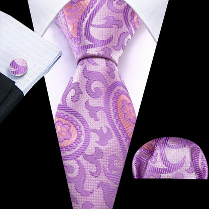 Lavender Purple Pink Paisley Silk Tie, Pocket Square and Cufflinks Set tie sets    - Sophisticated Gentlemen