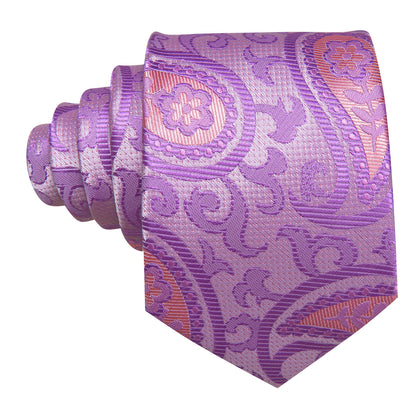 Lavender Purple Pink Paisley Silk Tie, Pocket Square and Cufflinks Set tie sets    - Sophisticated Gentlemen