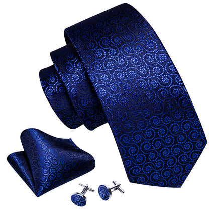 Navy Blue Novetly Silk Tie, Pocket Square and Cufflinks Set tie sets    - Sophisticated Gentlemen