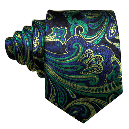 Blue Green Paisley Silk Tie, Pocket Square and Cufflinks Set tie sets    - Sophisticated Gentlemen