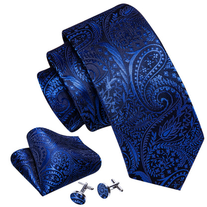 Blue Paisley Silk Tie, Pocket Square and Cufflinks Set tie sets    - Sophisticated Gentlemen