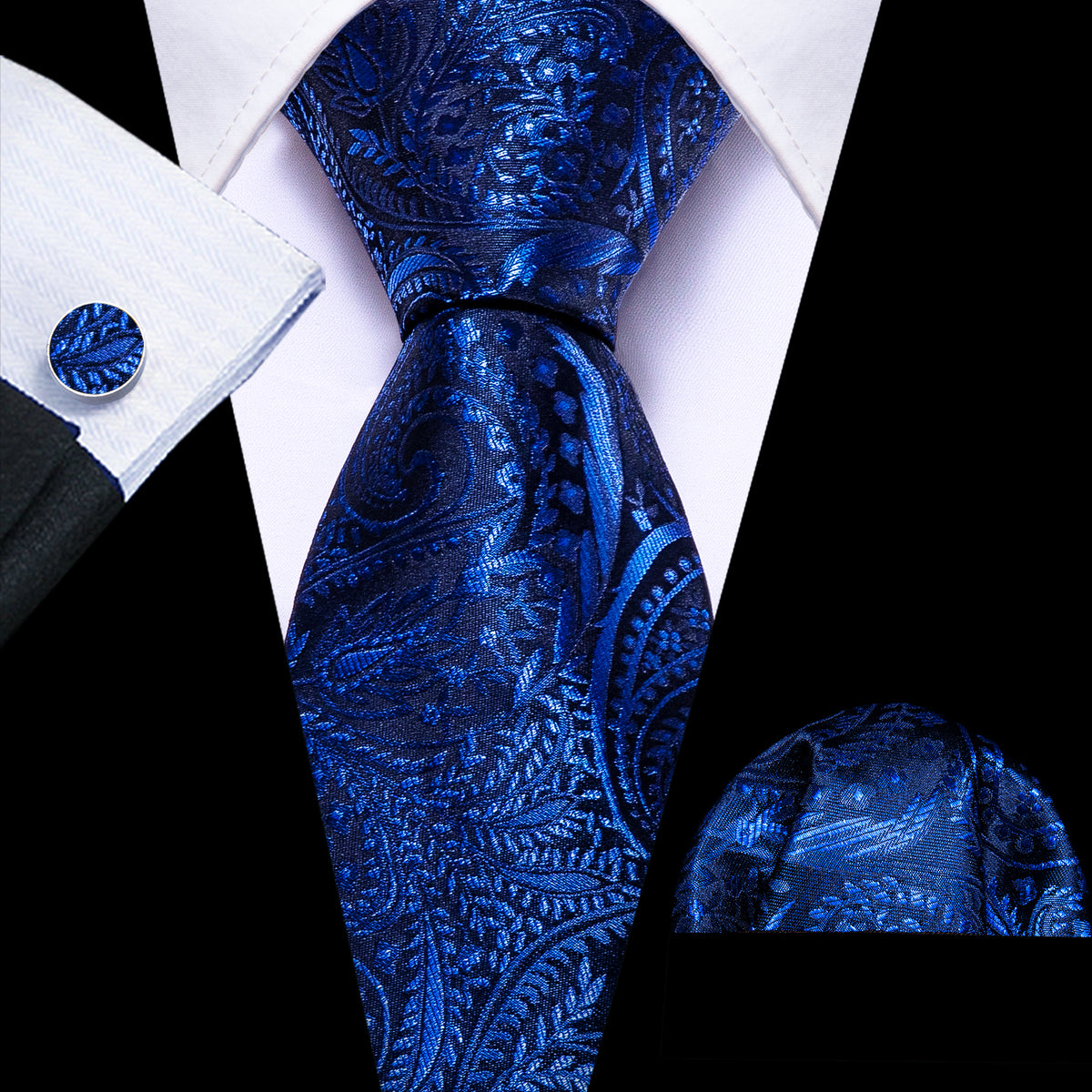 Blue Paisley Silk Tie, Pocket Square and Cufflinks Set tie sets    - Sophisticated Gentlemen