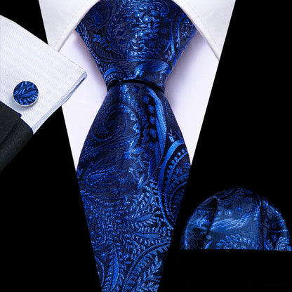 Blue Paisley Silk Tie, Pocket Square and Cufflinks Set tie sets    - Sophisticated Gentlemen