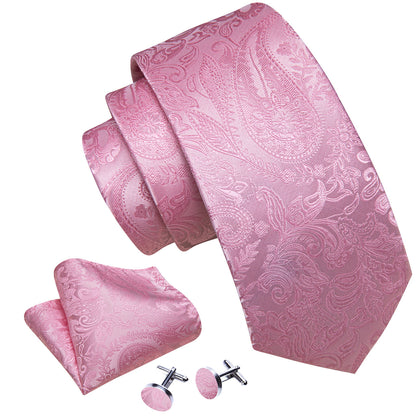 Pink Paisley Silk Tie, Pocket Square and Cufflinks Set tie sets    - Sophisticated Gentlemen