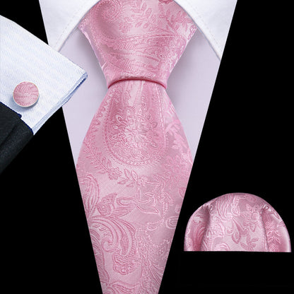 Pink Paisley Silk Tie, Pocket Square and Cufflinks Set tie sets    - Sophisticated Gentlemen