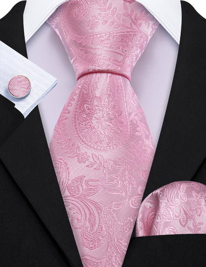 Pink Paisley Silk Tie, Pocket Square and Cufflinks Set tie sets    - Sophisticated Gentlemen