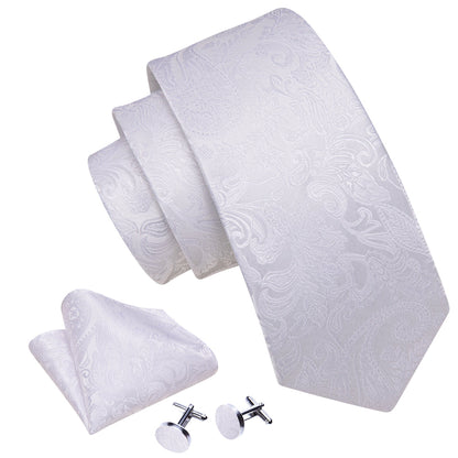 White Paisley Jacquard Silk Tie, Pocket Square and Cufflinks Set tie sets    - Sophisticated Gentlemen