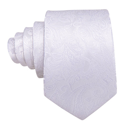 White Paisley Jacquard Silk Tie, Pocket Square and Cufflinks Set tie sets    - Sophisticated Gentlemen