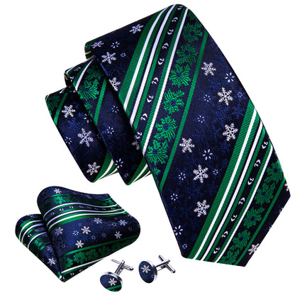 Teal & Sapphire Christmas Snowflake Silk Tie, Pocket Square, and Cufflinks Set tie sets - Sophisticated Gentlemen