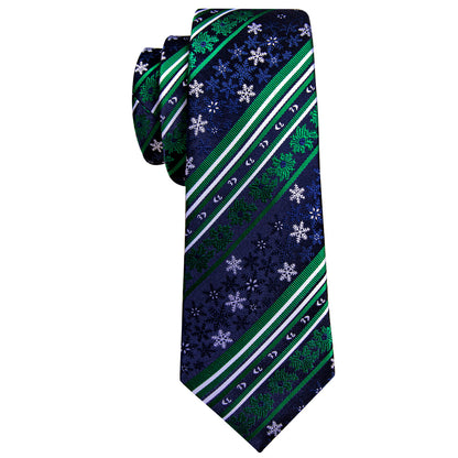 Teal & Sapphire Christmas Snowflake Silk Tie, Pocket Square, and Cufflinks Set tie sets - Sophisticated Gentlemen