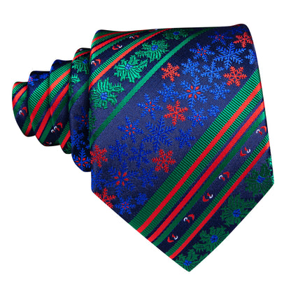 Teal & Forest Green Christmas Striped Floral Tie, Pocket Square, and Cufflinks Set tie sets - Sophisticated Gentlemen