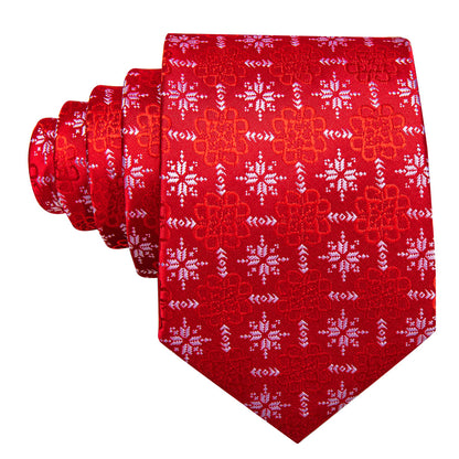 Crimson Snowflake Christmas Silk Tie, Pocket Square, and Cufflinks Set tie sets - Sophisticated Gentlemen