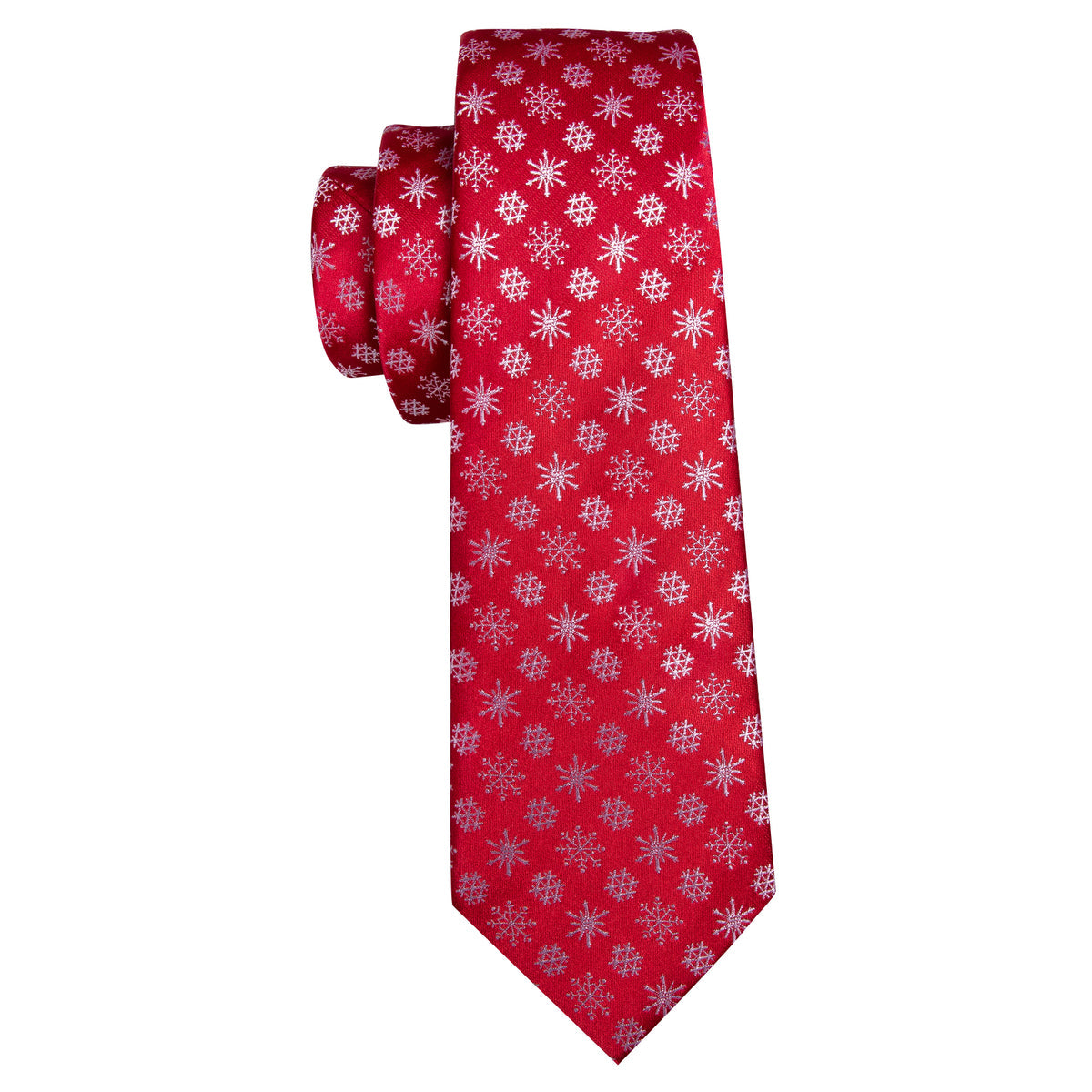 Crimson & White Snowflake Christmas Tie, Pocket Square, and Cufflinks Set tie sets - Sophisticated Gentlemen