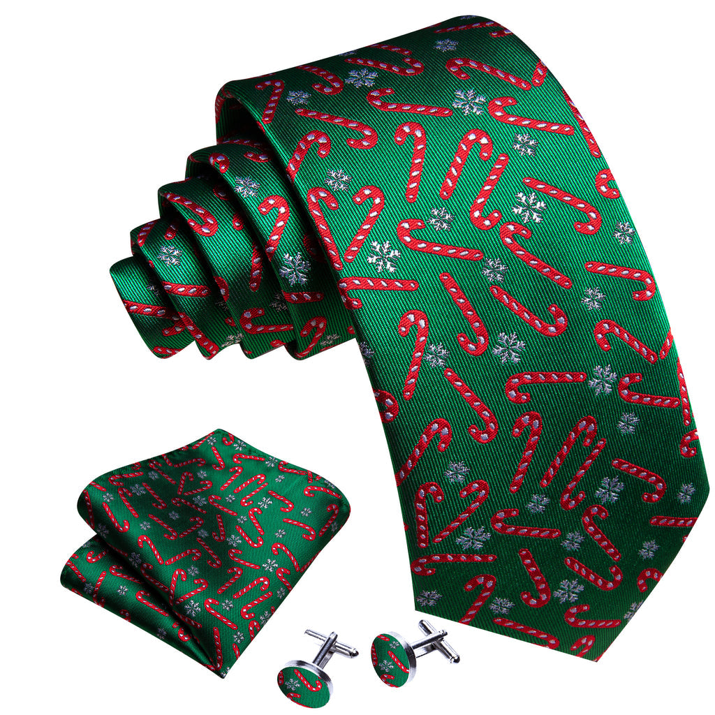 Forest Green & Crimson Candy Cane Christmas Tie, Pocket Square, and Cufflinks Set tie sets - Sophisticated Gentlemen