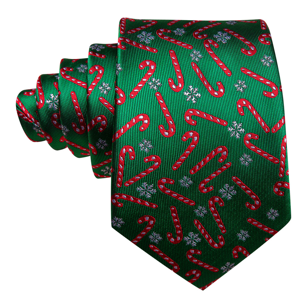 Forest Green & Crimson Candy Cane Christmas Tie, Pocket Square, and Cufflinks Set tie sets - Sophisticated Gentlemen