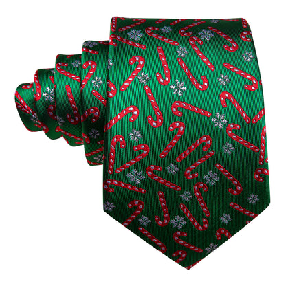 Forest Green & Crimson Candy Cane Christmas Tie, Pocket Square, and Cufflinks Set tie sets - Sophisticated Gentlemen