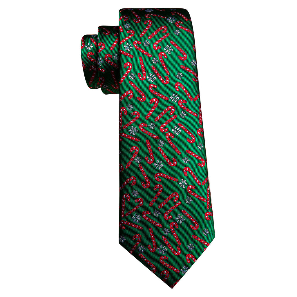 Forest Green & Crimson Candy Cane Christmas Tie, Pocket Square, and Cufflinks Set tie sets - Sophisticated Gentlemen