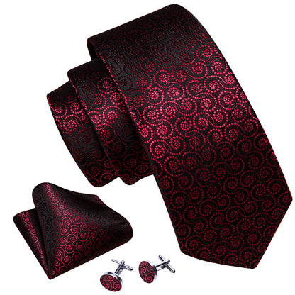 Red Novelty Floral Silk Tie, Pocket Square and Cufflinks Set tie sets    - Sophisticated Gentlemen
