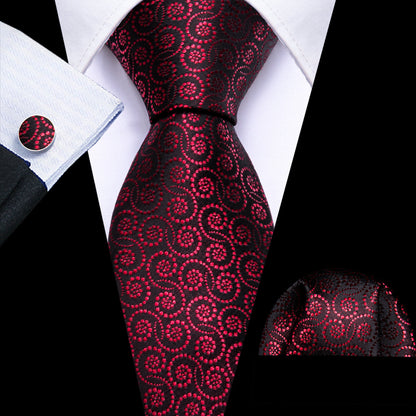 Red Novelty Floral Silk Tie, Pocket Square and Cufflinks Set tie sets    - Sophisticated Gentlemen
