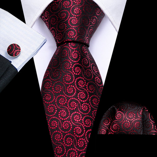 Red Novelty Floral Silk Tie, Pocket Square and Cufflinks Set tie sets    - Sophisticated Gentlemen