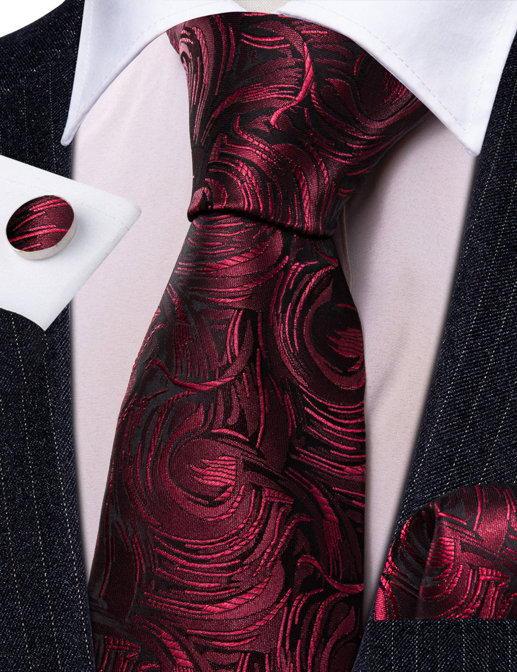 Fire Brick Paisley Silk Tie, Pocket Square and Cufflinks Set tie sets    - Sophisticated Gentlemen