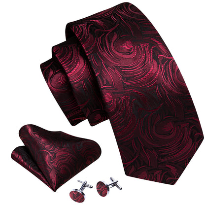 Fire Brick Paisley Silk Tie, Pocket Square and Cufflinks Set tie sets    - Sophisticated Gentlemen
